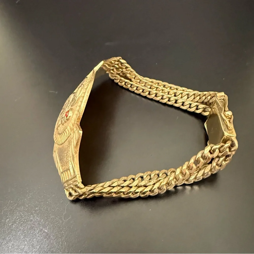 Vintage Saint Barbara Medallion Gold Triple Cuban Link Chain Religious Bracelet - Picture 5 of 16